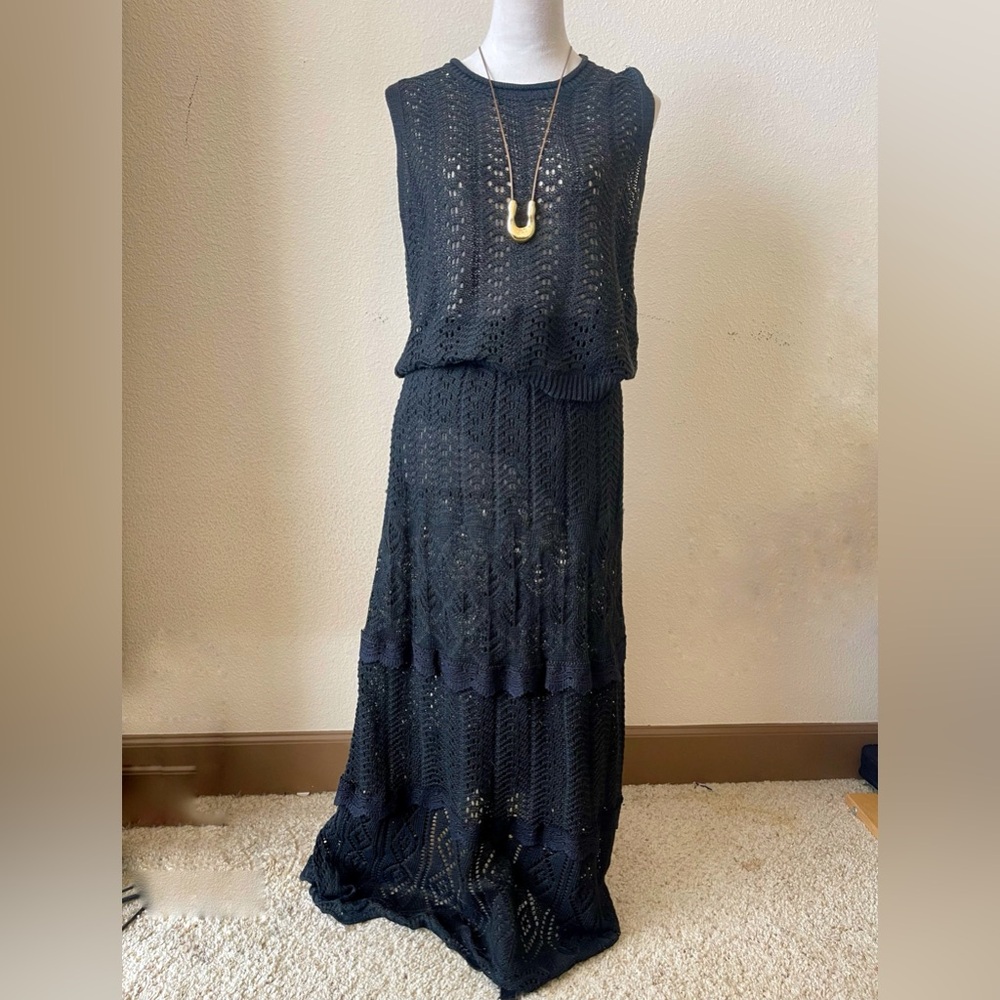 Anthropologie Solitaire Black Knit Top and Maxi Skirt Set - Picture 2 of 7